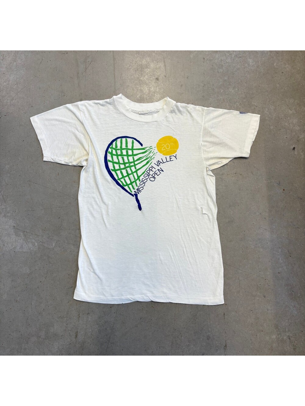 Vintage 80s Mississippi Valley Tennis Thrashed T-Shirt Medium White